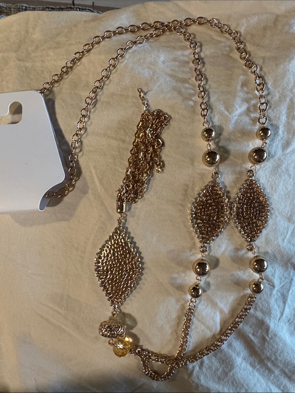 Gold Tone w/Crystal Accents Women’s Long Fashion Necklace - Gold